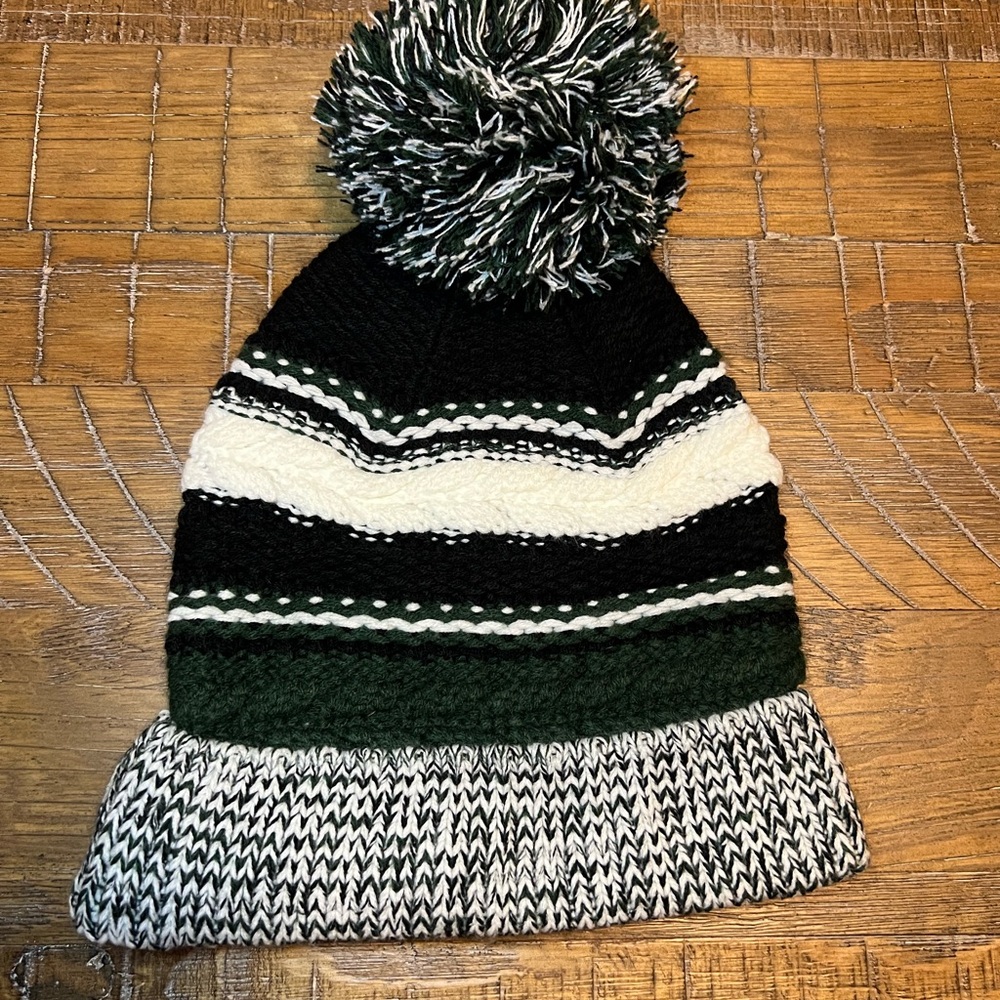 Sport-Tek Kids Pom-Pom Beanie - Black, White, and Green